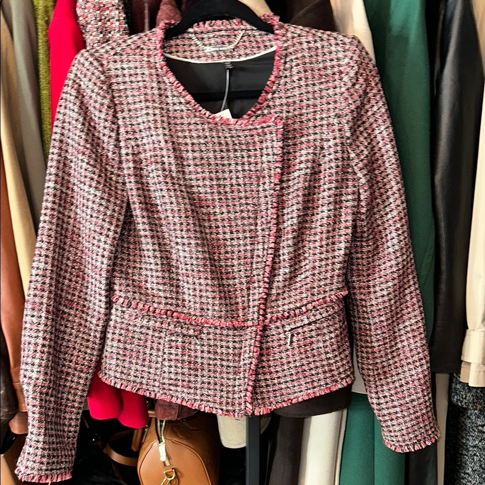 WHBM Women's Tweed Jacket - Red and Black